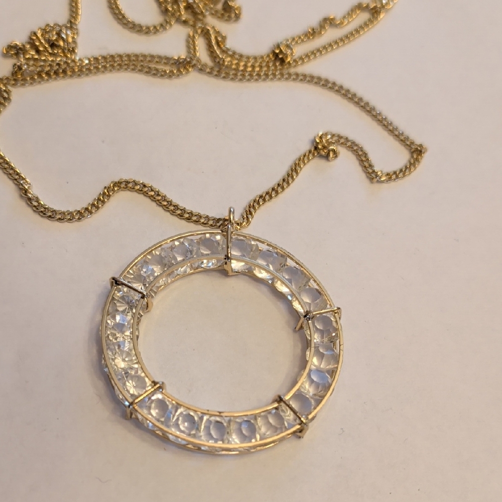 Gold Tone Circular Crystal Pendant Necklace
